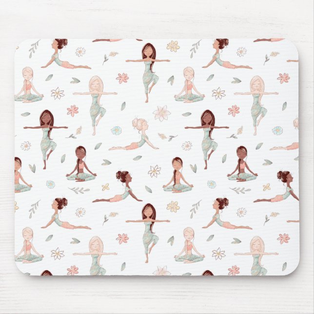 Cute Girls Zen Yoga Meditation Spiritual Namaste Mouse Pad (Front)