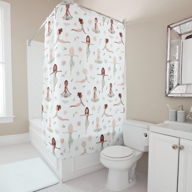 Cute Girls Zen Yoga Meditation Spiritual Namaste Shower Curtain (In Situ)