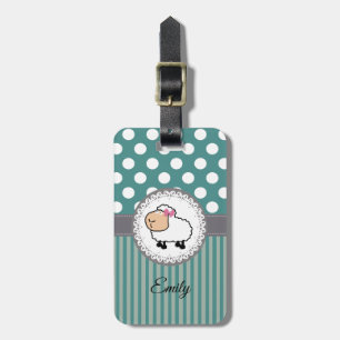 Cute girly adorable sheep polka dots stripes luggage tag
