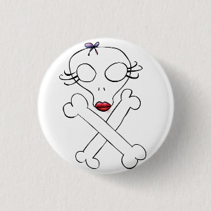 Cute Girly Alien Skull Crossbones 3 Cm Round Badge