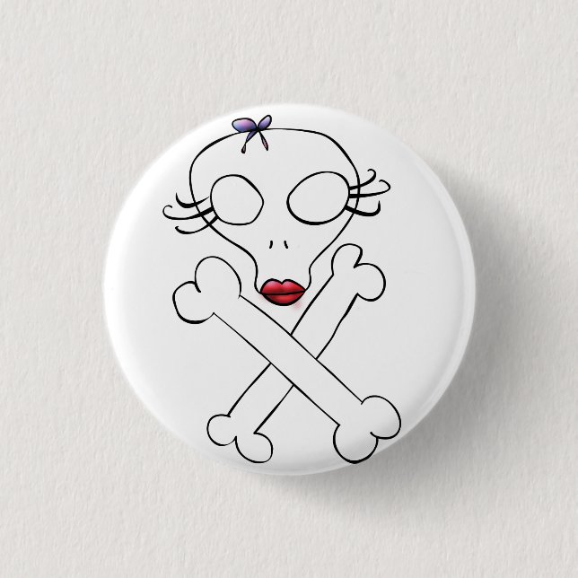 Cute Girly Alien Skull Crossbones 3 Cm Round Badge (Front)
