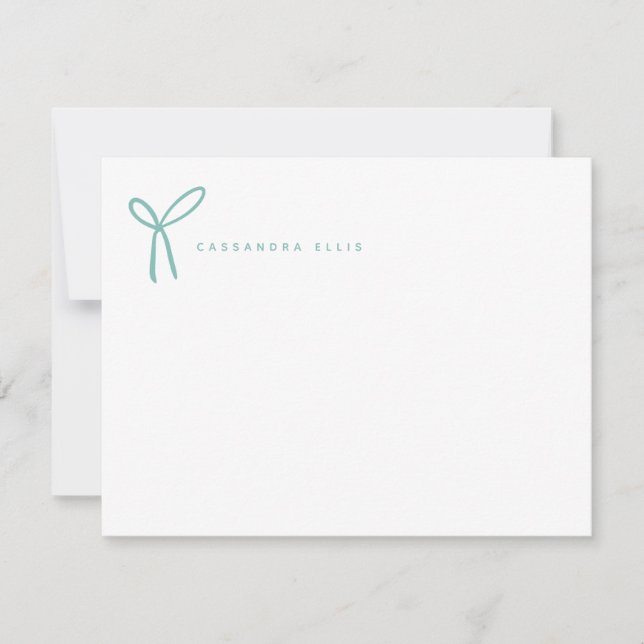 Cute Girly Aqua Ribbon Bow Stationery  Card (Front)