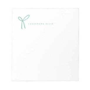 Cute Girly Aqua Ribbon Bow Stationery Notepad