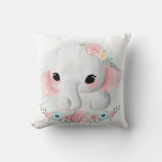 Cute Girly Baby Elephant Cushion (Front)