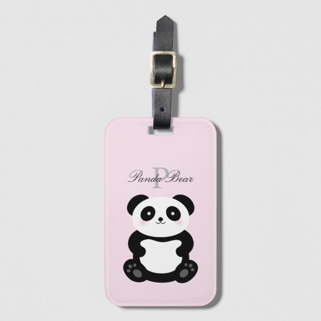 Cute Girly Baby Panda Bear Monogram Luggage Tag (Front Vertical)