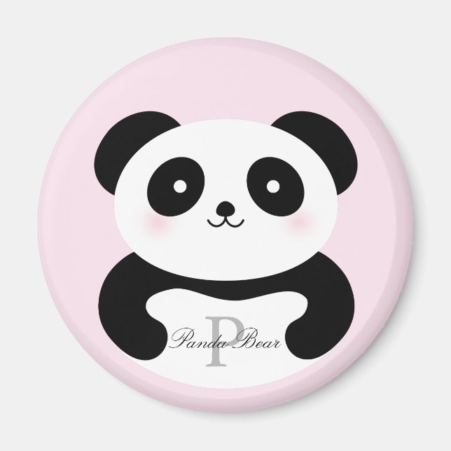 Cute Girly Baby Panda Bear Monogram Magnet (Front)