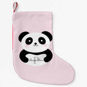 Cute Girly Baby Panda Bear Monogram Small Christmas Stocking