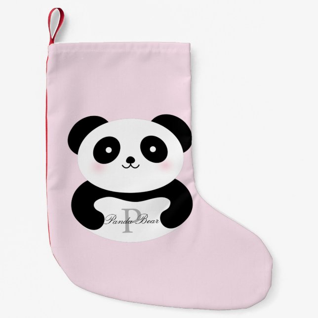 Cute Girly Baby Panda Bear Monogram Small Christmas Stocking (Front)