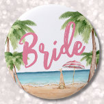 Cute Girly Bachelorette Party Bride<br><div class="desc">Cute Beach Weekend Bachelorette Party Bride button. A cool watercolor beach theme with shades of pink and teal, setting the vibe for a beach escape with the bride and her besties. From trips to Florida, California, or even something more international like Mexico, Hawaii or The Bahamas, this girls weekend is...</div>