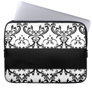 Cute Girly Black Damask Pattern Laptop Sleeve