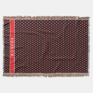 Cute girly black pink strawberry patterns monogram throw blanket
