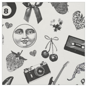 Cute Girly Black White Grunge Aesthetic Pattern Fabric
