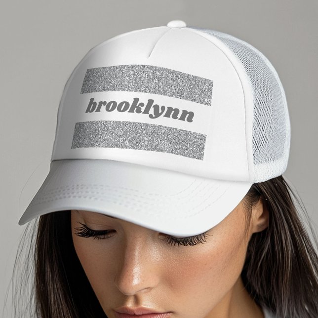 Cute Girly Bling Glitter Pattern Personalised Name Trucker Hat (Cute Sparkly Bling Hat)