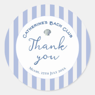 Cute Girly Blue Coastal Cowgirl Stripe Thank you Classic Round Sticker