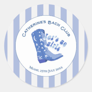 Cute Girly Blue Cowgirl Boot Stripe Classic Round Sticker