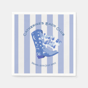 Cute Girly Blue Cowgirl Boot Stripe Napkin