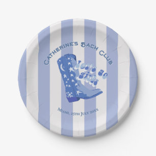 Cute Girly Blue Cowgirl Boot Stripe Paper Plate