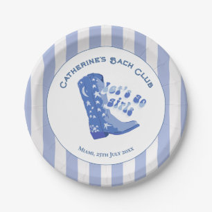 Cute Girly Blue Cowgirl Boot Stripe Paper Plate
