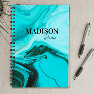 Cute girly blue marble art monogram notebook