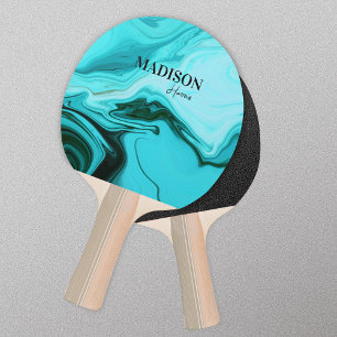 Cute girly blue marble art monogram  ping pong paddle