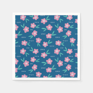 Cute Girly Blue & Pink Floral Napkin