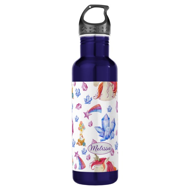 Cute Girly Blue Pink Star Name Unicorn  710 Ml Water Bottle (Front)