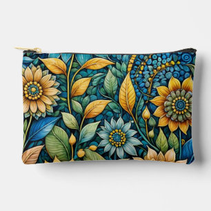 Cute Girly Blue Sunflower Garden Abstract Art Accessory Pouch