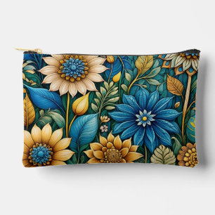 Cute Girly Blue Sunflower Garden Abstract Art Accessory Pouch
