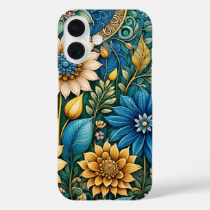 Cute Girly Blue Sunflower Garden Abstract Art iPhone 16 Case