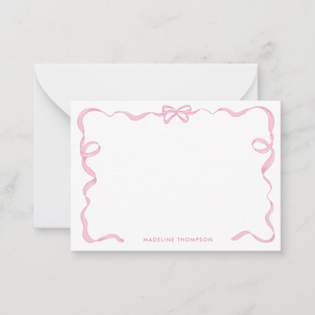 Cute Girly Blush Pink Bow Ribbon Frame Card (Front)