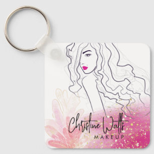 Cute Girly Blush Pink Sparkly Glitter Makeup QR Key Ring