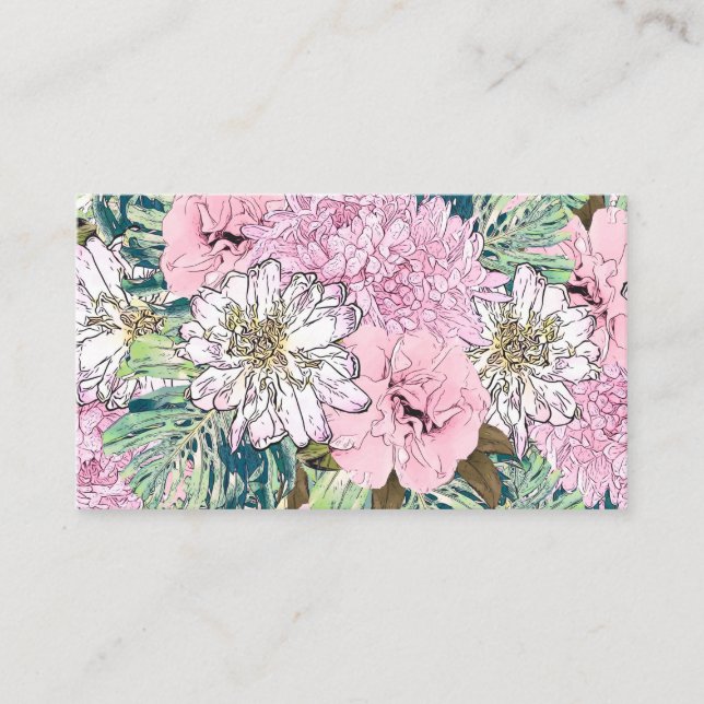 Cute Girly Blush Pink & White Floral Illustration Business Card (Front)