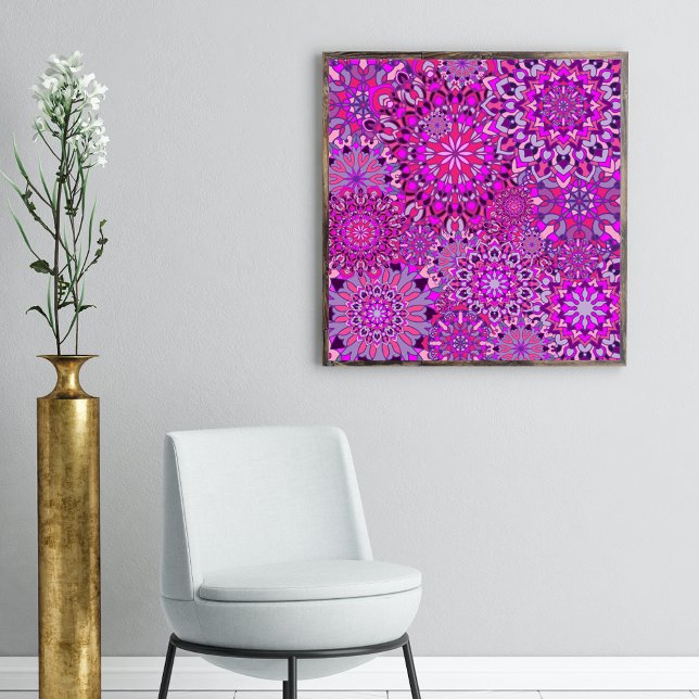 Cute Girly Boho Chic Pink Purple Floral Mandalas Poster (Creator Uploaded)