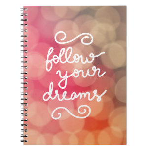 Cute Girly Bokeh Follow Your Dreams Typography Spiral Notebook
