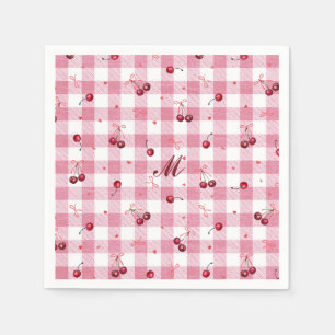 Cute Girly Bows Cherries Pink Gingham Plaid Name Napkin