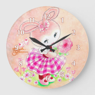 Cute Girly Bunny Large Clock