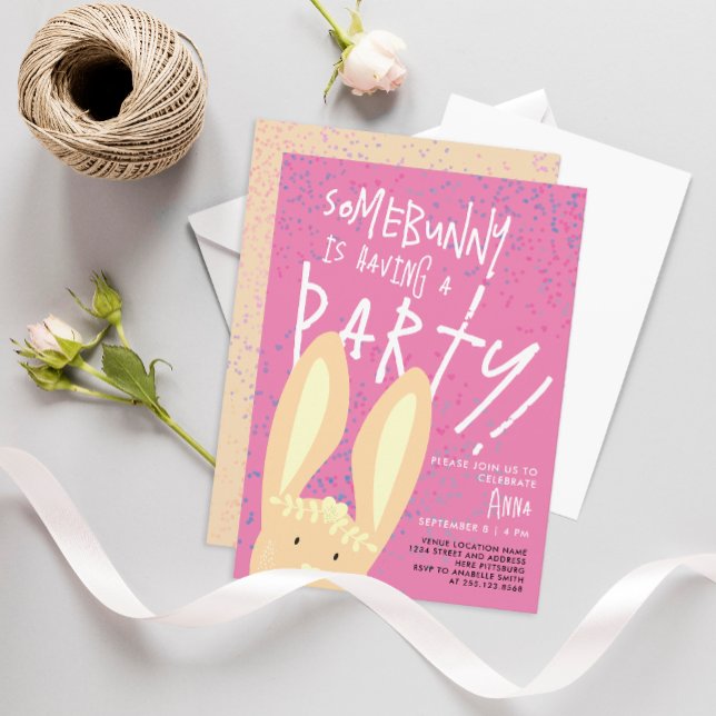 Cute Girly Bunny With Pastel Pink Dots Party Invitation (Creator Uploaded)