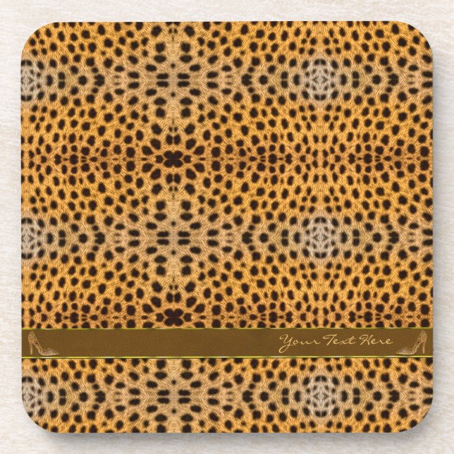 Cute Girly Cheetah Pattern Animal Print & Stiletto Coaster (Front)