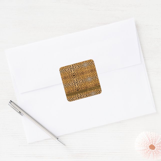 Cute Girly Cheetah Pattern Animal Print & Stiletto Square Sticker (Envelope)