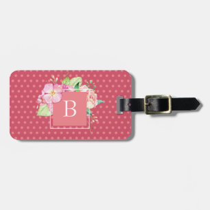 Cute Girly Chic Pink Floral Monogrammed Initial Luggage Tag