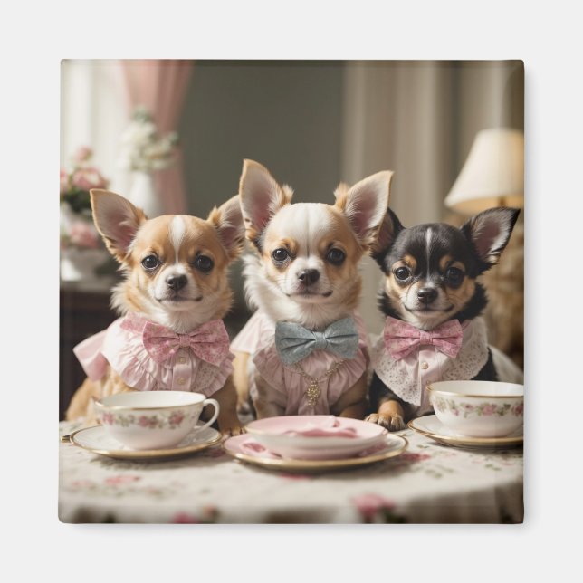 Cute Girly Chihuahua Tea Party  Magnet (Front)