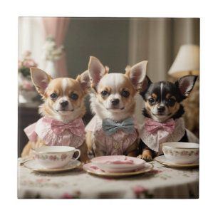 Cute Girly Chihuahua Tea Party Tile