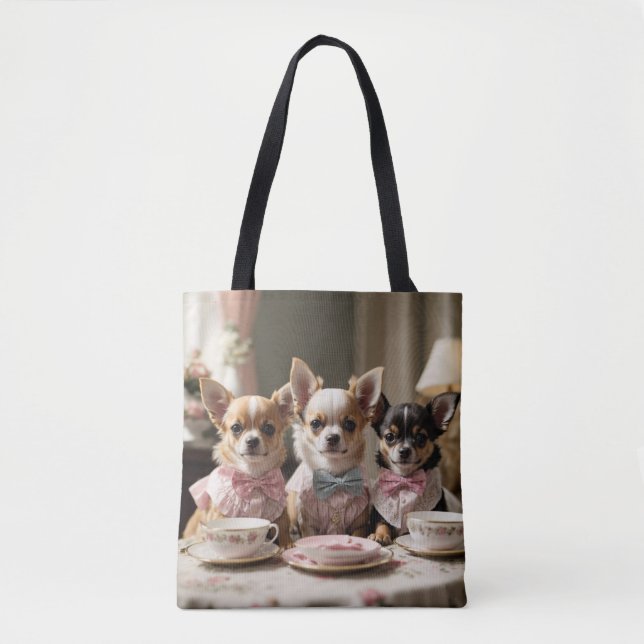 Cute Girly Chihuahua Tea Party  Tote Bag (Front)