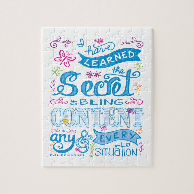 Cute Girly Christian Bible Verse Handlettered Pink Jigsaw Puzzle (Vertical)