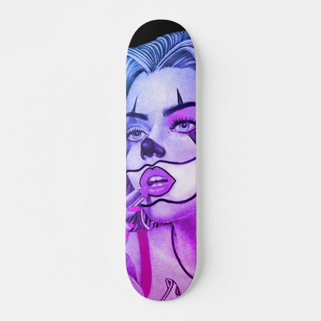 Cute Girly Clown Makeup Pink Skateboard (Front)