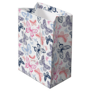 Cute Girly Colourful Butterfly Illustration Patter Medium Gift Bag