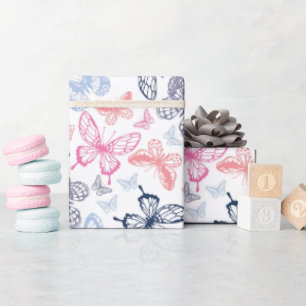 Cute Girly Colourful Butterfly Illustration Patter Wrapping Paper