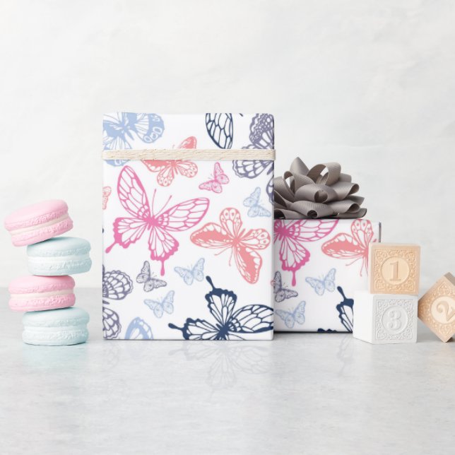 Cute Girly Colourful Butterfly Illustration Patter Wrapping Paper (Baby Shower)