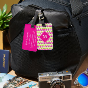 Cute Girly Colourful Chevron Pattern with Monogram Luggage Tag