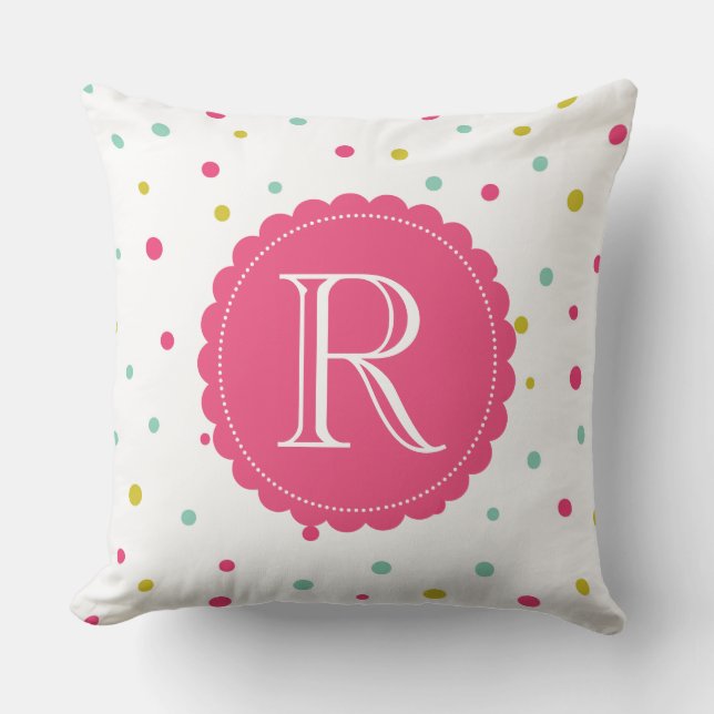 Cute & Girly Colourful Confetti Pattern Monogram Cushion (Front)